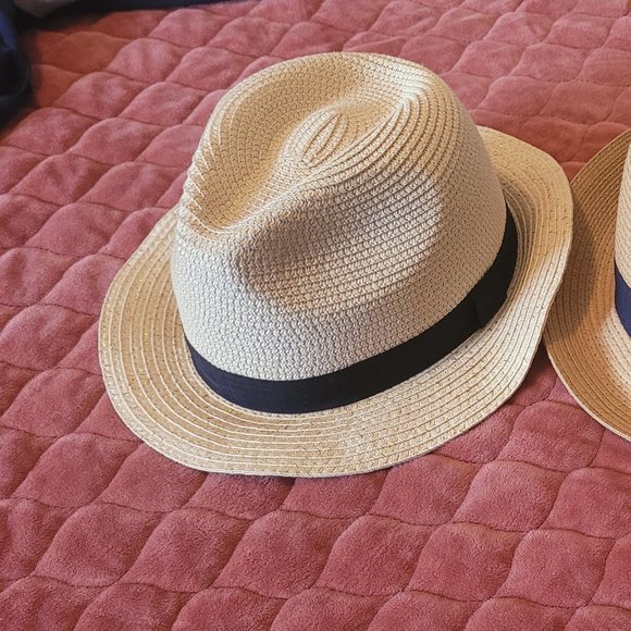 Ann Taylor Factory Fedora Straw Hat w/ Classic Black Ribbon Gold Flecks! - Picture 5 of 7